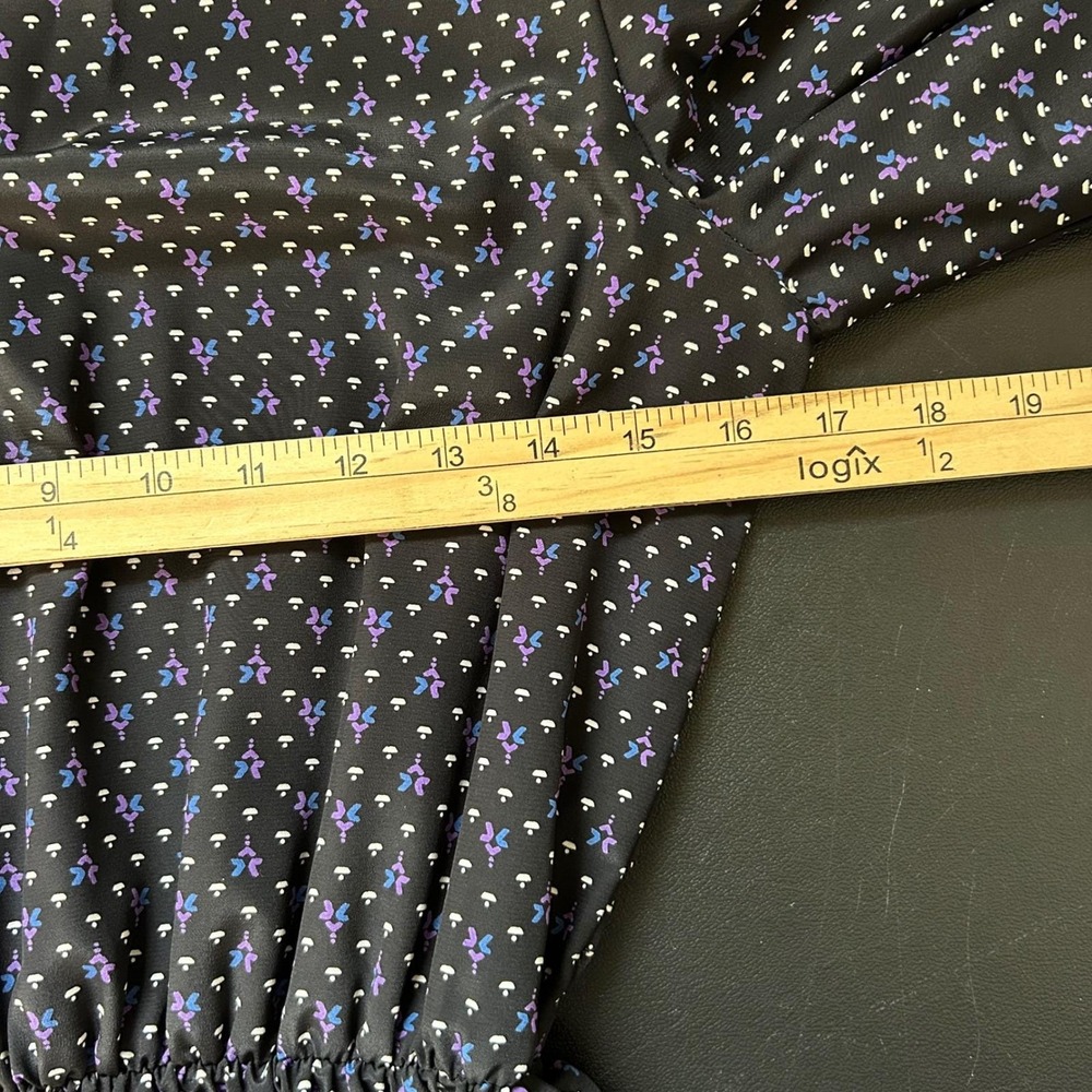 Vintage 80's JT Dress Vintage Midi Dress Womens Black Purple Micro Print Belted - Picture 7 of 8